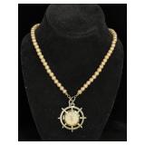 Sheffield Watch Pendant on Faux Pearl Necklace