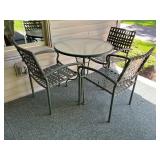 Outdoor Glass top Metal Patio Set w/ Three Chairs