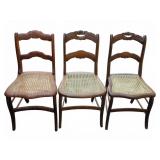 3 Wood and Cane Seat Side Chairs
