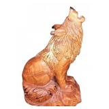 Hand-Carved Wood Howling Wolf Sculpture, 16"T