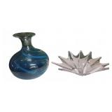 Art Glass Vase (11"T) & Starburst Dish (16.5"L)