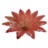 Red Petal-Shaped Art Glass Bowl, 17.5" Dia, 6"T