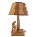 Carved Wood Figural Table Lamp, Signed, 24"T