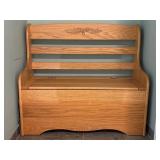 Oak Storage Bench w/ Carved Acorn Detailing