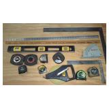 Measuring Tool Lot with Tape Measures and Levels