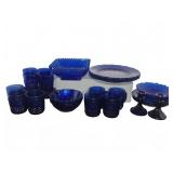 Cobalt Blue Pressed Glass Tableware Set