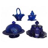 Cobalt Blue Pressed Glass Tableware Group