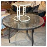 Round Glass Patio Table and White Side Table