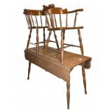 Wooden Drop-Leaf Table & Two Armchairs Set