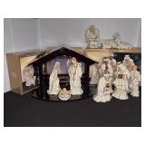 Porcelain Nativity Figurine Set with Stable