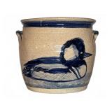 Stoneware Crock with Blue Duck Motif, Signed