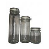 Three Glass Canisters with Latch Lids