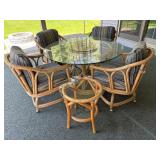 Six-Piece Rattan and Glass Dining Set