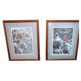 Pair Ron Parker Cardinal Prints, 23" x 29.5" Eac