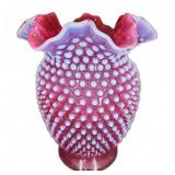 Fenton Cranberry Opalescent Hobnail Vase, 8"T