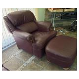 Leather Armchair with Ottoman, Maroon
