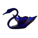 Blue Art Glass Swan Bowl, ~12"L