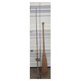 Two Fishing Rods with Reels and Wooden Oar