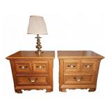 (2) Nightstands & Brass Table Lamp