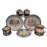 Blue Decorated Stoneware Pottery Group