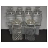 Six Clear Glass Storage Jars with Lids