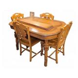 Wood Dining Table With 4 Chairs, 2 Leaves