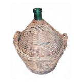 Vintage Green Glass Bottle Wicker Basket