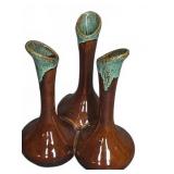 Van Briggle Triple Bud Vase Brown Green Glaze