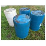 Four 55-Gallon Plastic Drums, Blue And White