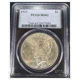 1923 Peace Dollar PCGS MS63 Certified
