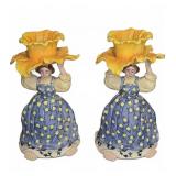 Blue Sky Ceramic Flower Girl Candle Sticks