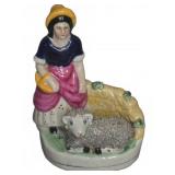 Staffordshire Pottery Figurine Girl With Lamb