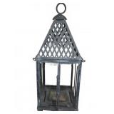 Metal And Glass Lantern With Lattice Top