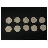 (10) US 3 Cent (Nickel) Coins