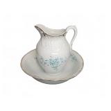 Ironstone Pitcher and Wash Bowl Set Blue Floral