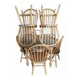 Wooden Dining Table With 8 Windsor Style Chairs