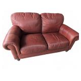 Brown Leather Rolled Arm Two Cushion Sofa