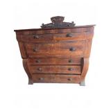 Wooden Bow Front Chest of Drawers W/ Ornate Pull