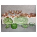 Pink and Green Depression Glassware Lot