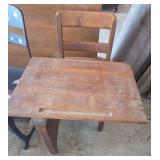 Wooden Student Desk With Attached Chair & Drawer