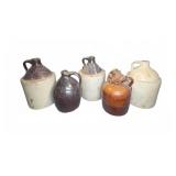 5 Glazed Stoneware Jugs Assorted Colors