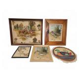 Framed Nature Textile Art With Wildlife and Birds,