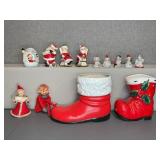 Christmas Figurines and Santa Boot Planters Lot