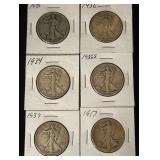 (6) Walking Liberty Half Dollars