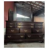 Dark Wood Dresser With Brass Handles And Mirror