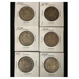 (6) Canada Silver Half Dollars