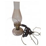Glass Oil Lamp With Ornate Metal Wall Mount