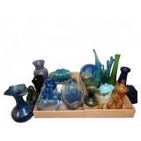 Colored Art Glass Vase and Candy Dish Lot