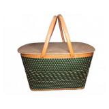 Woven Wood Picnic Basket With Hinged Lid