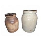Two Stoneware Crocks with Lids